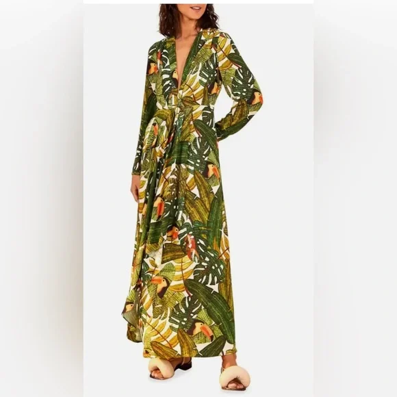 chinese dress ladies Farm Rio Long Sleeve Pleated Maxi Dress